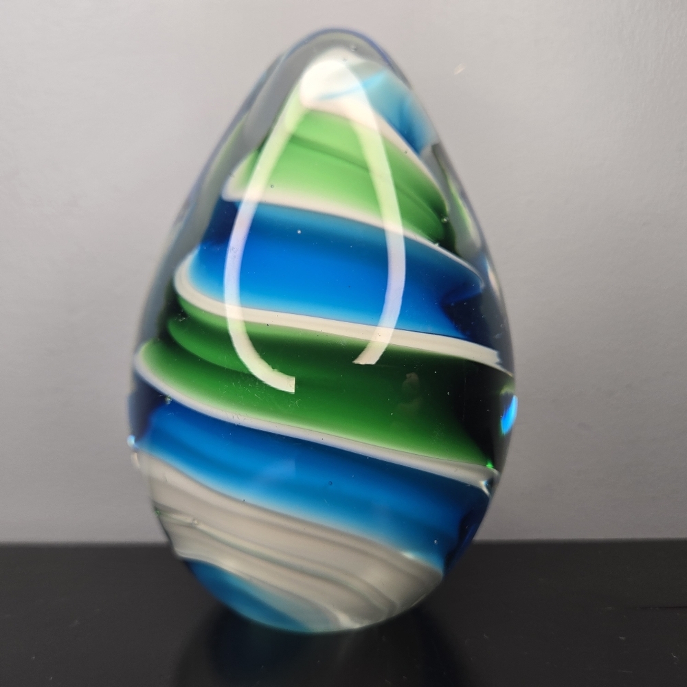 Vintage MCM Murano Large 5.5" Heavy 2.5+LBS Glass Swirl Egg Hand Blown